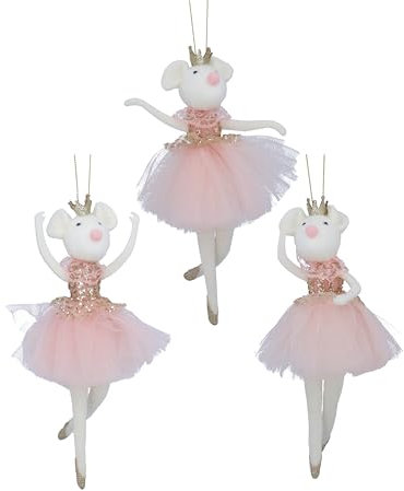 Gisela Graham Pink and White Fabric Ballerina Mice 20x12x11cm Hanging Tree Decoration
