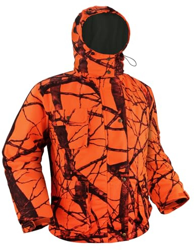 GUGULUZA Giacca da uomo con cappuccio invernale fodera in pile impermeabile antivento cappotto militare mimetico, Arancione mimetico, XL