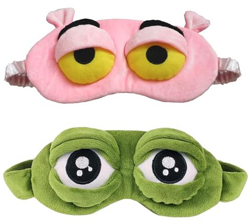 2 Pezzi Mascherina per Dormire Cartone Animato,Rana Mascherina per Dormire,Mascherina per Dormire Divertente,Maschera Notte per Dormire,Adatto per i Viaggi e i Regali(Verde,Rosa)
