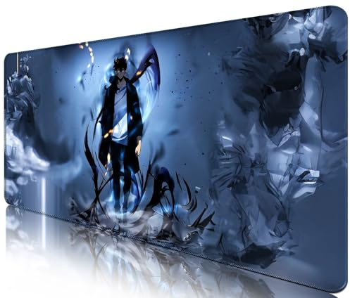 Solo Leveling Mauspad | Grand niedliches Solo Leveling Mauspad | Blau | XXL 900 x 400 mm | Wasserdichtes Schreibtischpad – rutschfest, Sung Jin-woo
