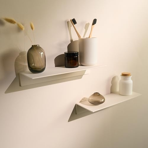 Design Hamburg | Badrumshylla | Hylla utan borrning (vit satin dubbelpack, 30 cm)