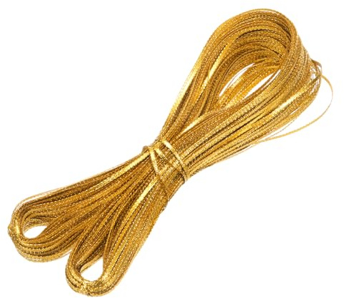 QUARKZMAN Cordino Metallizzato 3mmx100m Nastro Piatto Cordoncino Oro Scuro | Per Decorazioni Artigianali, Decorazioni Natalizie, Confezione Regalo, Feste Matrimonio, Sottile
