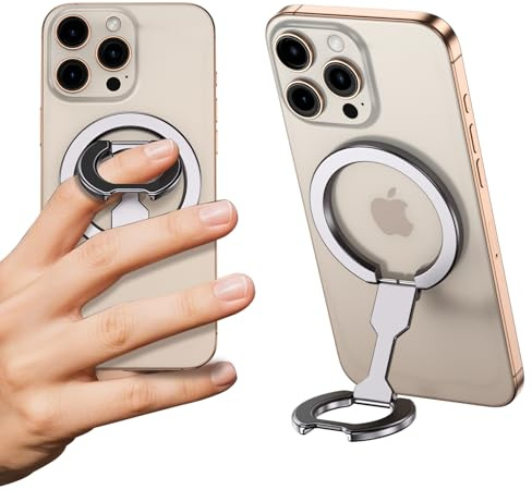 CloudValley Soporte Anillo Magnético Movil para MagSafe,Imán Magnético Doble Cara, Soporte Plegable, Doble Función, Rotación 360°, Fuerza Magnética Potente, Compatible con iPhone 16 15 14 13 12