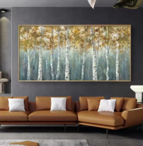 Große Birkenbaum-Poster, Gemälde, abstrakte Kunst, Gemälde auf Leinwand, Bäume, Kunstwerk, Wandkunst, moderne Bilder, 90 x 180 cm, rahmenlos