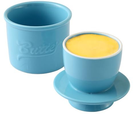 Blue French Butter Dish French Butter Dish with Lid, Get on Demand Spreadable Butter, Ceramic Butter Keeper to Leave on Counter with Water Line