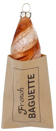 Julgransdekoration glas 14,2 cm – fransk baguette-figur att hänga upp – handmålad – julgransdekoration – livsmedelsbakverk ljusbrun