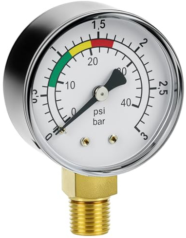 QWORK® Manomètre pour pression eau 1/4 BSPT, 0-3 Bar Ø53mm manometre eau avec adaptateur en laiton, pour piscines et étangs à poissons