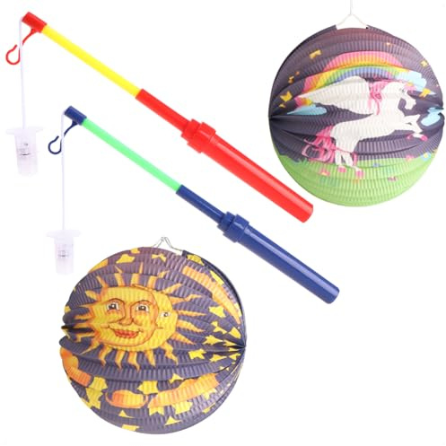 com-four® Set de 4 farolillos, farolillos de Papel con Varillas LED | linternas decorativas para San Martín - desfiles y Halloween
