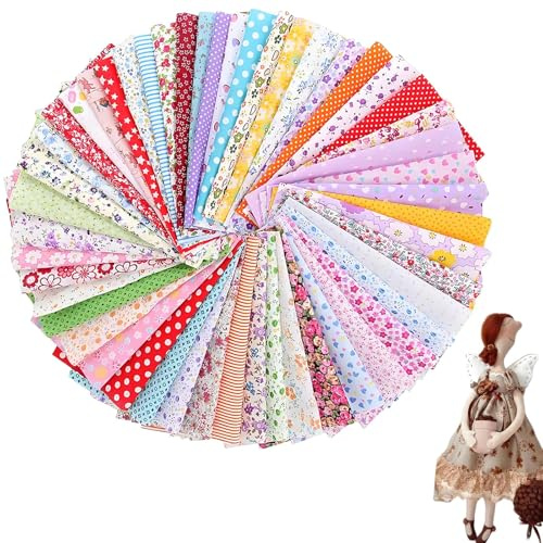 60 PCS Fabric Squares, Fat Quarters Fabric Bundles 10cmx10cm Material for Sewing Embroidery Fabrics Different Pattern for Sewing Quilting Crafting, for DIY Crafts Doll Clothes Face Masks