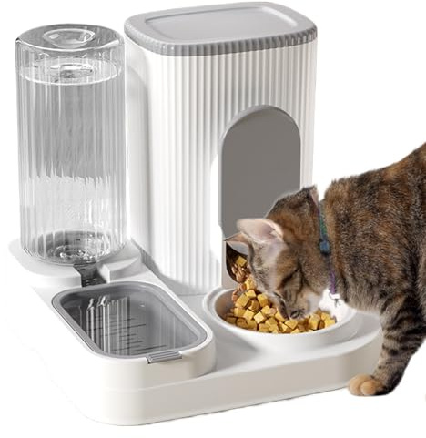 Husoiuy Automatischer Katzenfutterautomat - Futterspender Für Katze Und Hund Mit Wasserspender - Futterbehälter Fütterungsstation Haustierzubehör | Für Frischhaltung Wohnung Haus Innen Außen Kätzchen