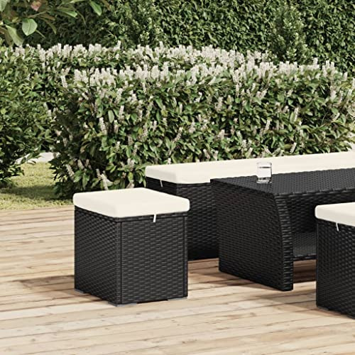 Generico Ottomana con Cuscino Nero 40x30x40 cm in Polyrattan,Mobili,Poggiapiedi-319392