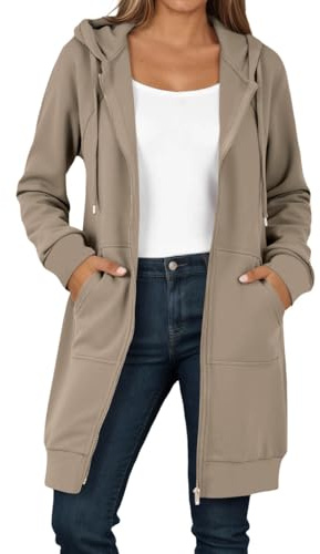 Generisch Sweatjacke Damen Lang Damen Lange Kapuzenpullover mit Reißverschluss Hoodie Jacke Langarm Winter Pulli Sweatjacke Sweatshirts Kapuzenpullover Streetwear Strickjacke mit Taschen