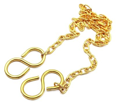 Solid Brass S Hooks and 500mm of Plated Chain 6kgs max Load - Choice of Finishes (Brass)