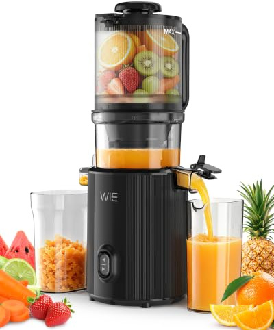 WIE Extracteur de Jus Slow Juicer Goulotte Large 135 mm pour Fruits et Légumes Entiers Moteur 300W Grande Capacité 2.6 L Presse à Froid Silencieuse