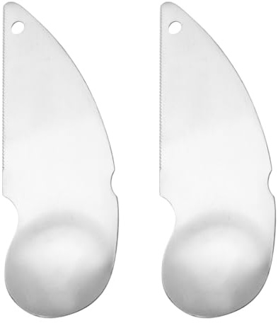 Lurrose Utensilios de Cocina Acero Inoxidable 2 Piezas Cuchara Cortadora y Pelador de Kiwi Cuchilla Dentada para Pelar y Cavar Frutas