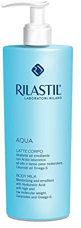 Rilastil Aqua Latte Corpo, Emulsione Fresca, Leggera, Idratante ed Emolliente con Acido Ialuronico, Confezione da 400 ml