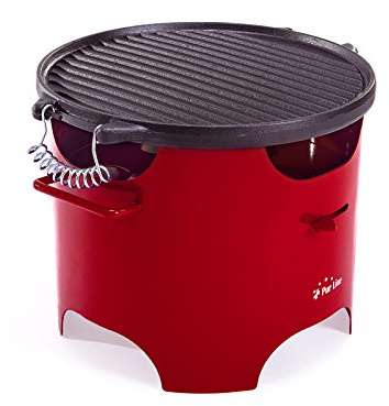 PUR LINE | Barbacoa de biocombustible con plancha redonda de hierro fundido, parrilla ecológica sin humo para interior y exterior - Barbacoa portátil de bioetanol con diseño compacto