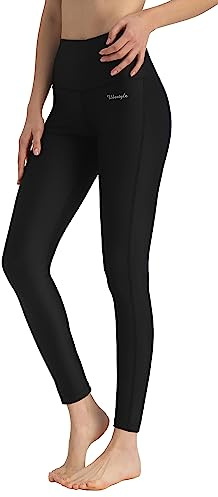 Ubestyle Pantalones de natación de cintura alta UPF 50+ para mujer, mallas de natación, protección solar, Negro, Medium