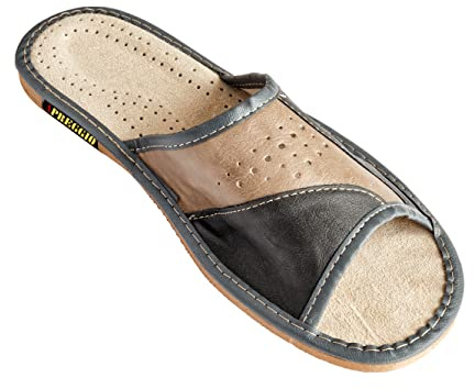 APREGGIO Pantofole Uomo Pelle – Comode Pantofole da Uomo Pelle - Pantofole Pelle da Uomo - Pantofole Pelle con Suola in Gomma - Grigio – 41