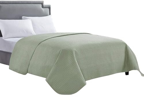 HollyHOME Luxuriöse Karierte superweiche Pinsonic-Bettdecke für Einzelbett, gesteppt, 259,1 x 243,8 cm, salbeigrün