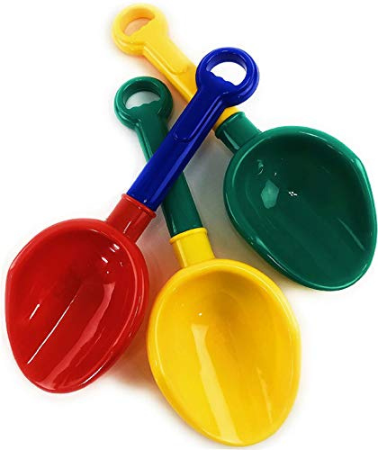 Matty's Toy Stop 10.5 Kids Multi-Color Sand Scoop Plastic Shovels for Sand & Beach (Red/Blue, Yellow/Green & Green/Yellow) Complete Gift Set Bundle - 3 Pack