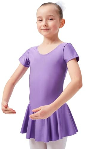 tanzmuster Kinder Kurzarm Ballett Trikot Marina mit Röckchen aus glänzendem Material in lavendel, Größe:164/170