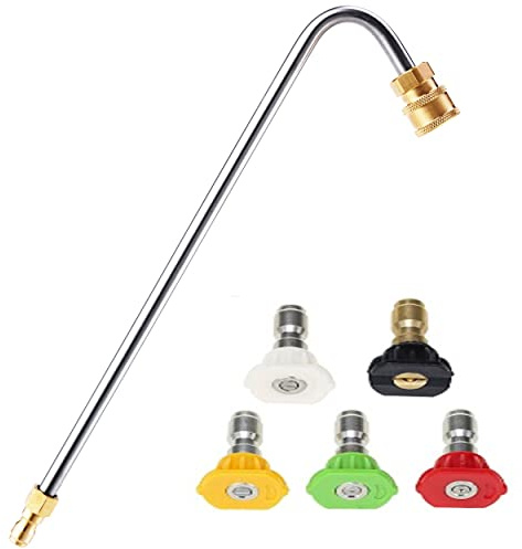 RIDGE WASHER Gutter Cleaner Attachment for Pressure Washer, 120 Degree, Extension Wand Angled for Gutter Cleaning with 5 Spray Nozzle Tips, 1/4 Inch Quick Connect, 13 Inch, 4000 PSI | 13 Inch Extension Wand Angled for Gutter Cleaning with 5 Spray Nozzle Tips, 1/4 Inch Quick Connect, 4000 PSI