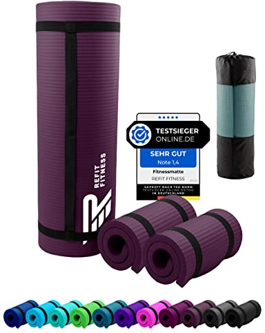 Fitnessmatte Sportmatte 190 x 60 x 1,5 cm Aubergine Bordeaux Dunkel Lila Violett Pflaume extra dick rutschfest Tragegurt Matte Fitness Gymnastik Sport Pilates Yoga Yogamatte Gymnastikmatte Turnmatte