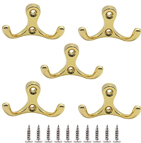 Hoshen Crochet mural double en alliage de zinc 5 (avec 10 vis), adapté à la décoration de la maison européenne, or