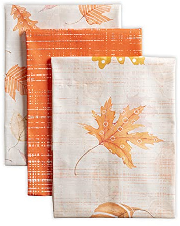 Maison d' Hermine Kitchen Towels Set of 3 Reusable 100% Cotton 70cm x 50cm | Cloth Tea Dish Towels Absorbent with Hanging Loop for Kitchen Dining Hotel Home Thanksgiving Christmas - Colours Of Autumn
