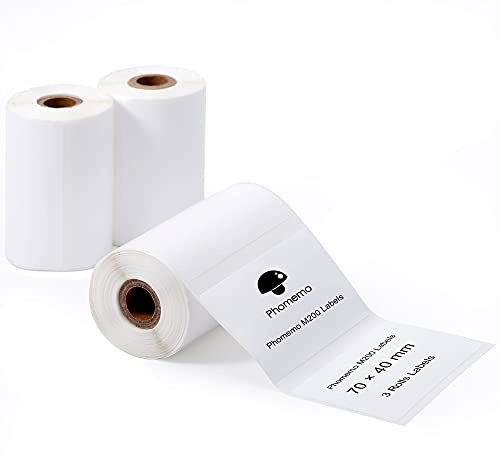 Phomemo 3 Rollen Etiketten Selbstklebende für M220/M220, 70x40mm, 510 PCS | Phomemo Selbstklebende Thermodirekt Etiketten für M110/M220/M108/M250/M221/M120, für Schule, Heim, Büro, Einzelhandel, Weiß