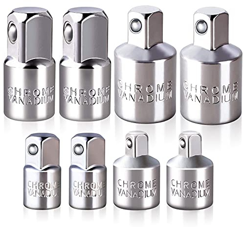 Impact Grade Socket Adapter Extension Set Turns Power Drill Into High Speed Nut Driver,1/4-Inch Hex Shank to Drive for Adapters to Use with Drill Chucks, Sizes 1/4 3/8 1/2, Cr-V, 8 Piece