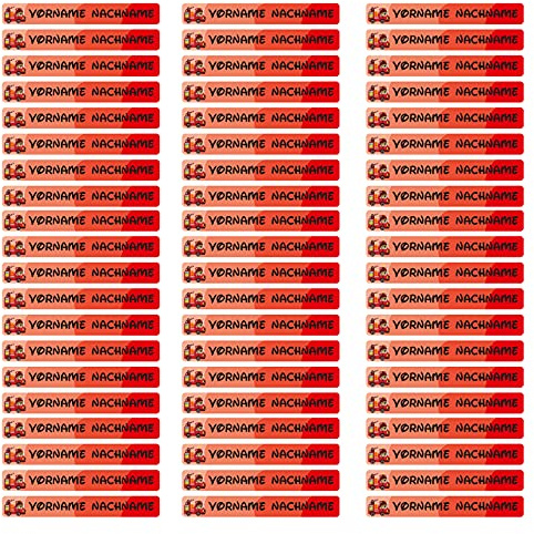 60 x Namensaufkleber Wunschname personalisiert je 4,5x0,6cm Aufkleber mit Kinder Name Beschriftung Schule Kindergarten Stifte Sticker (Nr. 07 Feuerwehr, Für schmale Oberflächen)