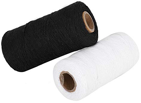 Kettgarn aus 100% Baumwolle, 8/4 Stärke für Webrahmen, Webstuhl, 1 mm dick, 250 m pro Rolle (2 Rollen), Ideal zum Weben von Teppichen, Läufern, Dekotextilien (schwarz + weiß)