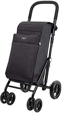 Carlett 4-Wheel Lett430 Urban Duo | Folding Trolley with Large Capacity, 25 kg, 36L Shopping, 7.5L Thermal Bag and Back Pocket | Volcano Black, 25kg