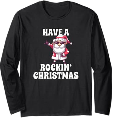 Babbo Natale Rockin' Santa Have A Rockin' Christmas Maglia a Manica
