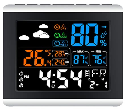 Chesoon Orologio Elettronico Digitale a Colori a Grande Schermo con Retroilluminazione ad Attivazione Vocale Misuratore di Temperatura e Umidità per Interni per Soggiorno Camera da Letto