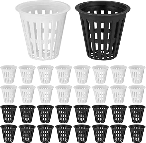 YiPHomn 50 STK. Hydrokultur Netztöpfe, Pflanzen Töpfe, Hydrokultur Pflanzen Net Mesh Topf Pot Kunststoff Hydroponics Netztopf für Hydroponics Supplies, Schwarz/Weiss