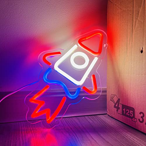 Rakete Leuchtreklamen, Acryl Neonschild Neon-Bar-Schilder, Neon Licht Zeichen über USB mit Schalter für Schlafzimmer, Wanddekoration, Bar, Büro, Studio, Club, Hotel, Caféfenster, Party- 30 × 18 CM