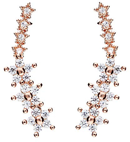 LÖB Damen Ohstecker Ear Pins 925 Silber Rosegold Vergoldet mit Zirkonia Strass Steinen Ohrringe Ear Cuff Blume Sterne Lang Modern Rose Gold