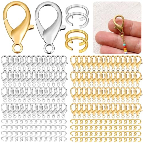 360 Stück Sprungringe für die Schmuckherstellung, Hummerverschluss 0.47inch (12mm) Hummerklauenverschlüsse für DIY Armband Halskette Schmuckherstellung (Gold & Silber)