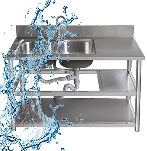 Arbeitsplatzwaschbecken mit Abfluss und Fallrohr Küche Spülbecken Edelstahl Waschbecken Ausgussbecken mit Wasserhahn für Outdoor Indoor Garage Küche Wäscherei Hauswirtschaftsraum. ( Color : Cold alone