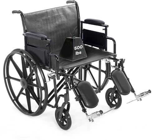 Heavy Duty Bariatric Wheelchair for Adults - Removable Desk Arms and Elevated Leg Rests - Adjustable Height, Foldable - 22 Seat Width - 500lb Capacity - K7