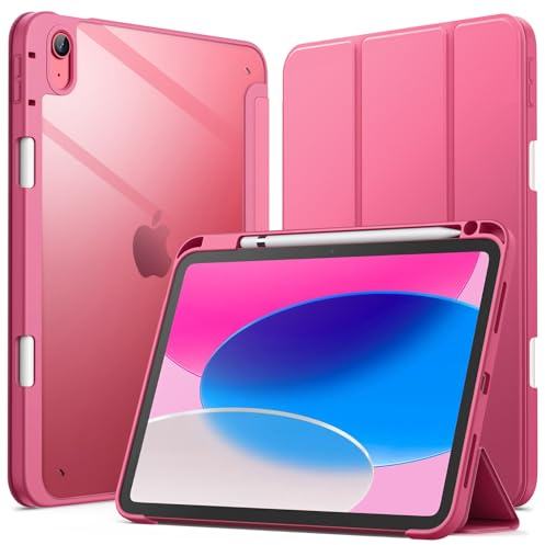 JETech Custodia per iPad (A16) 11a/10a Generazione (2025/2022) con Portapenne, Posteriore Chiaro Trasparente Supporto Sottile per Tablet Cover Antiurto (Rosa)