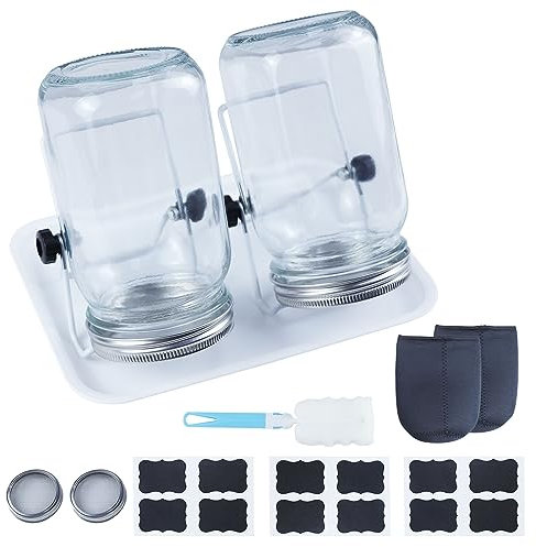 Toothbace Kit Vaso di Germinazione,Germogliatore Barattolo Vetro Vasi da Germogliare con 2 Supporti Regolabili, 4 Coperchio a Rete in Acciaio Inox,Coltivazione di Broccoli, Erba Medica, Fagioli Mung