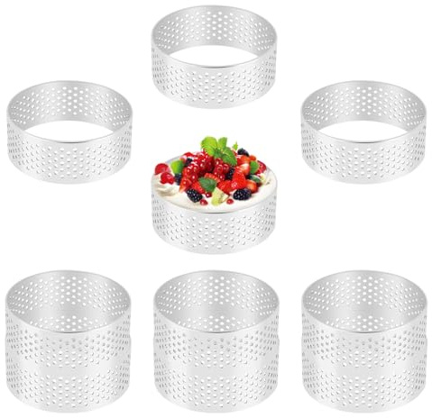 Papiivan 10 Pack 5Cm Stainless Steel Tart Ring, Heat-Resistant Perforated Cake Mousse Ring, Round Ring