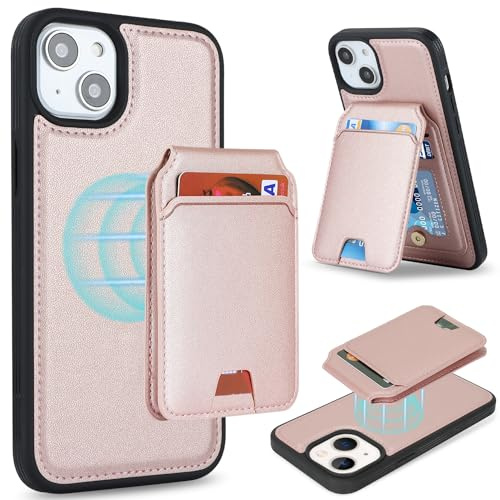Ｈａｖａｙａ for Cover iPhone 14 Magsafe Compatible Custodia iPhone 13 con Porta Carte staccabile 2 in 1 portafoglio donna e uomo - Rosa
