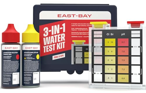 East Bay 3-in-1 Pool Test Kit | at-Home Pool & Spa Water Testing for Total Chlorine, Total Bromine & pH | Fast & Accurate Chemical Test for Swimming Pools