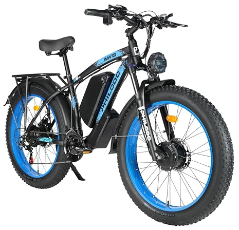 PHILODO Elektrofahrrad für Erwachsene, 26 x 4.0 Zoll Fat Tire 48V 17.5Ah/22Ah Abnehmbare Batterie Ebike Elektrofahrräder, 21-Gang