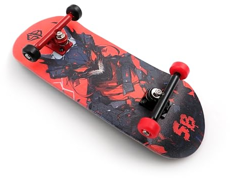 SPITBOARDS 34 x 96 mm Wood Fingerboard Complete Set-Up, Pre Assembled, 5-Layers Wood, Pro Trucks with Lock Nuts, CNC Bearing Wheels, Real Wear Graphics, Lasered Foam Grip Tape, Cyber Daemon